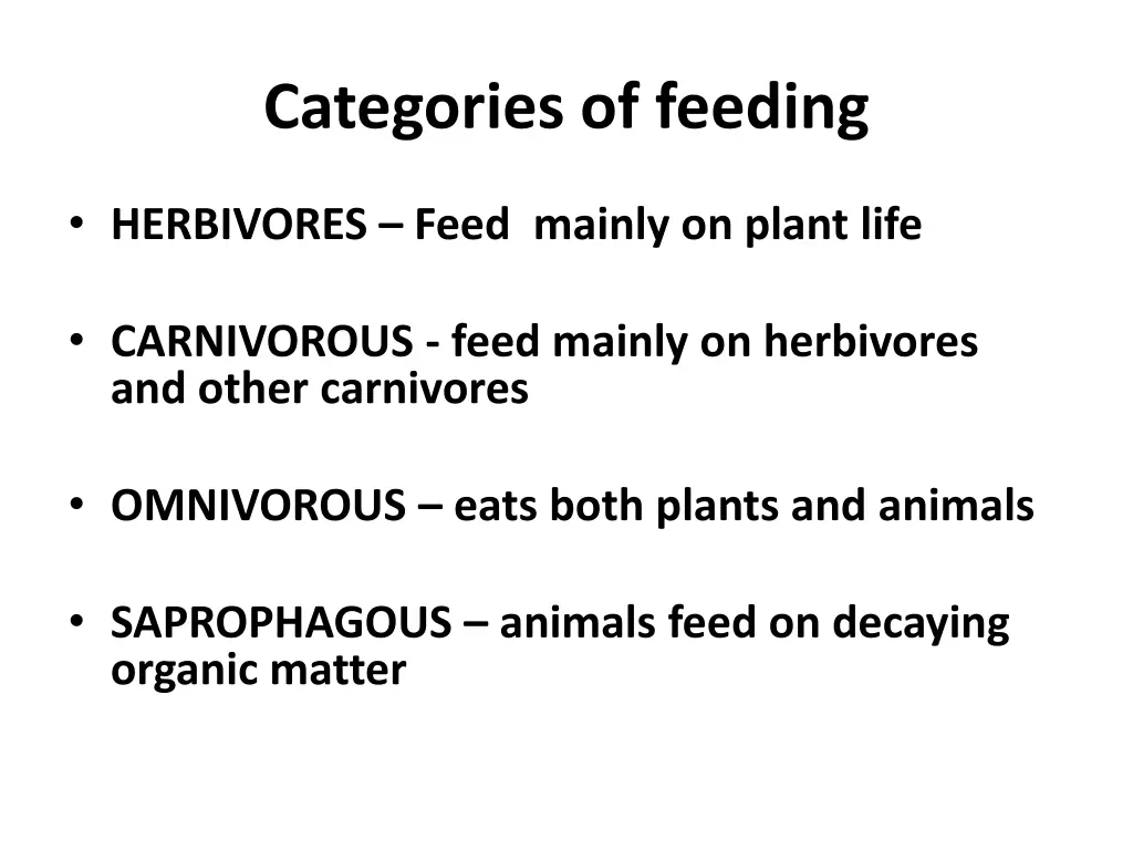 categories of feeding