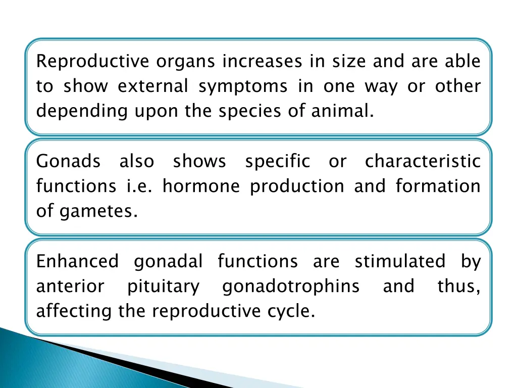 reproductive organs increases in size