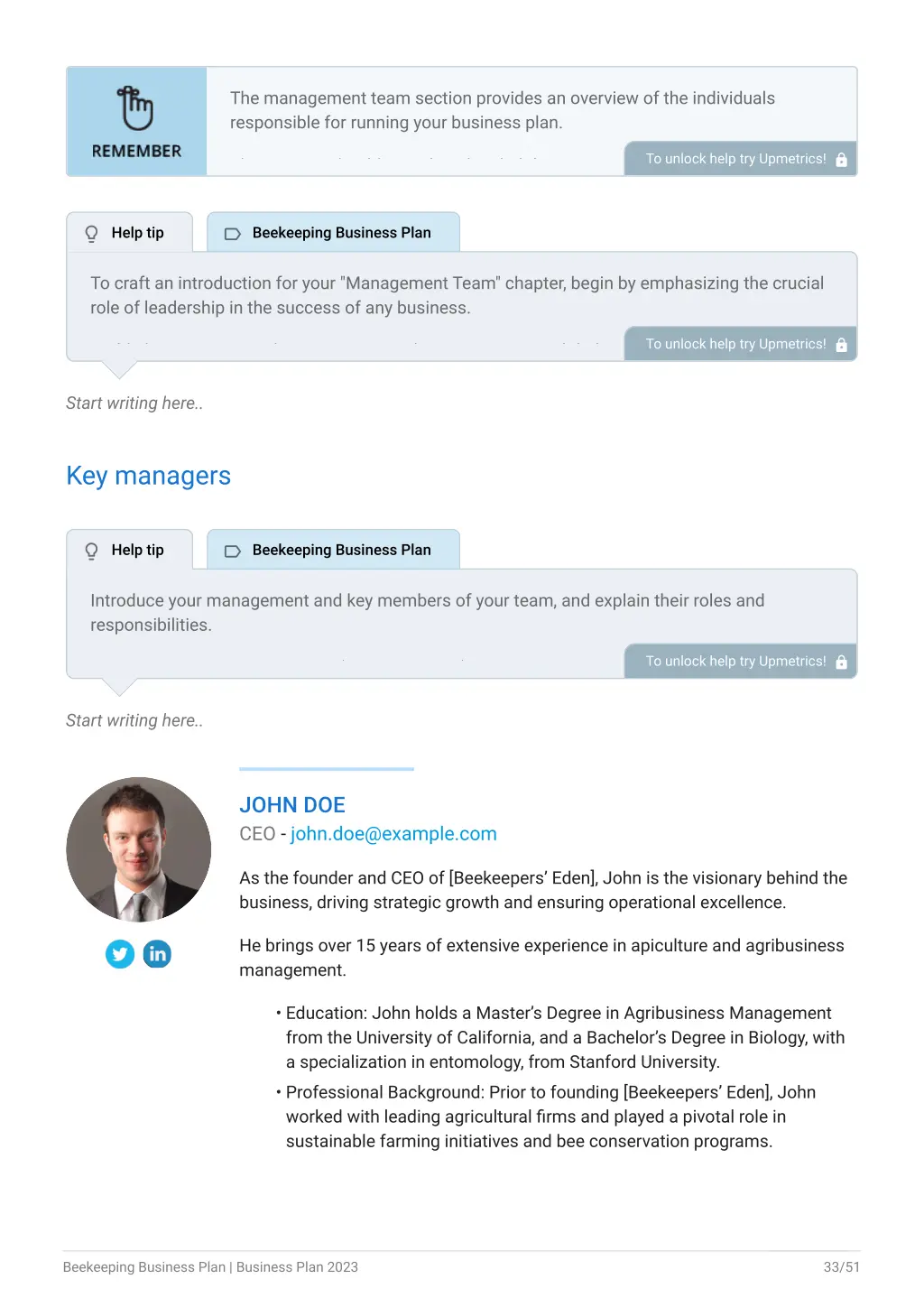 the management team section provides an overview