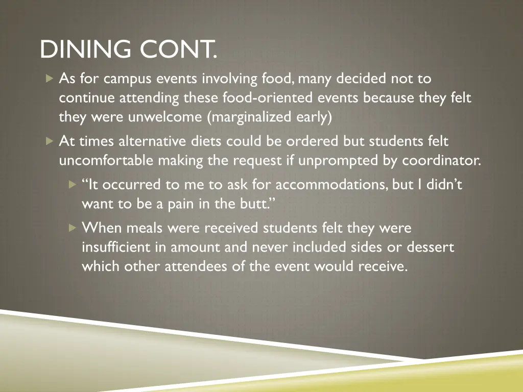 dining cont as for campus events involving food