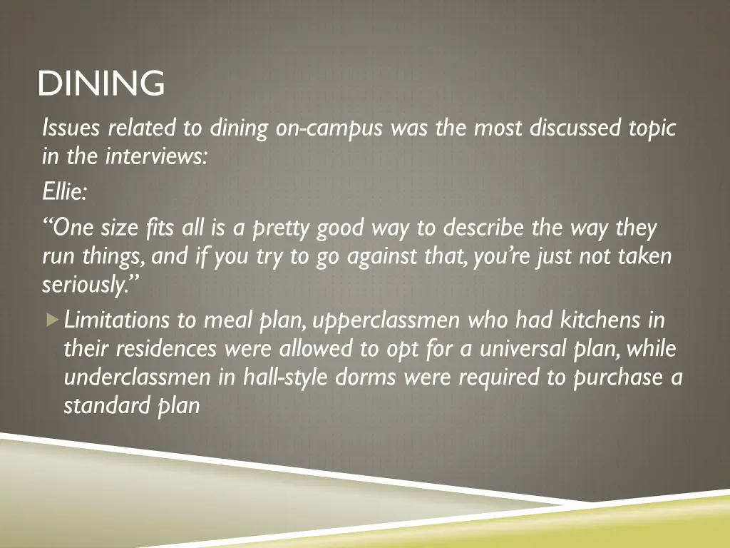 dining issues related to dining on campus