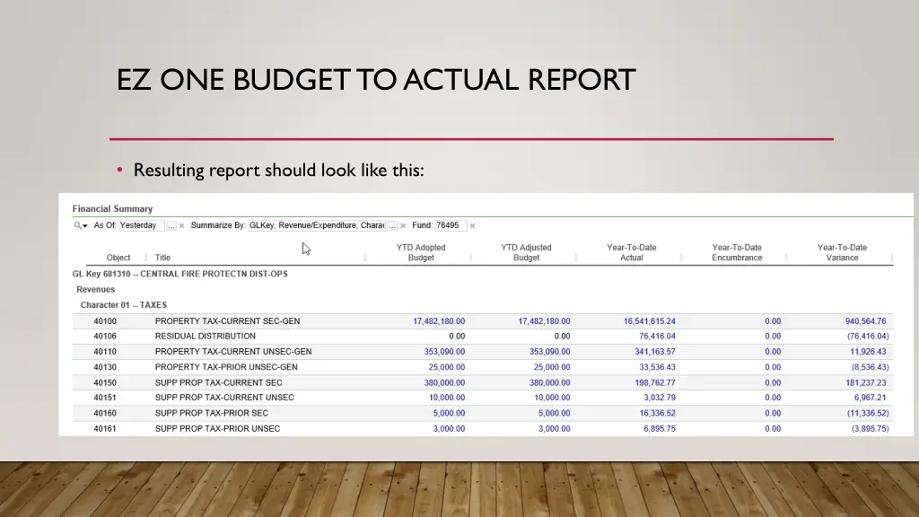 ez one budget to actual report 9