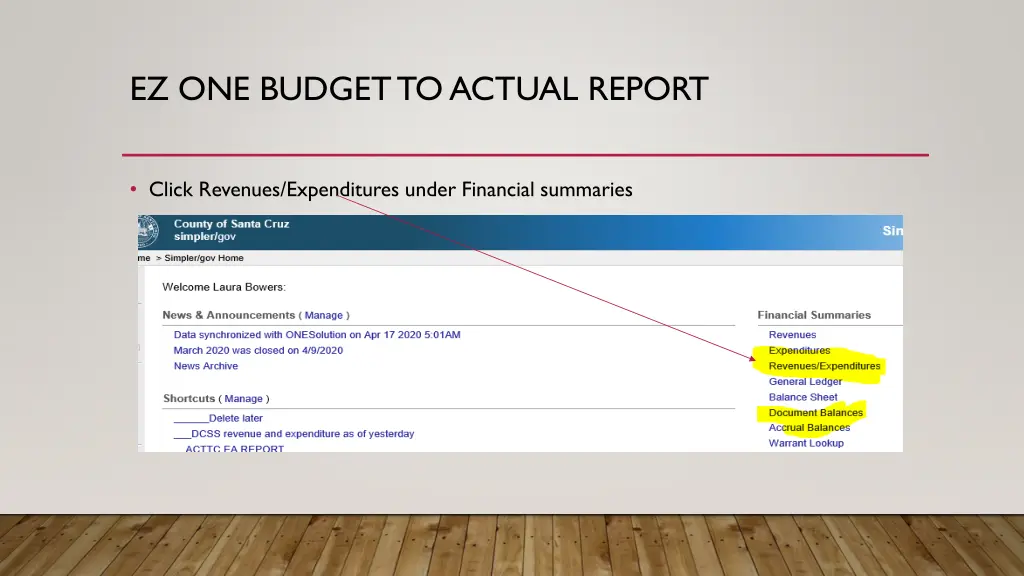 ez one budget to actual report