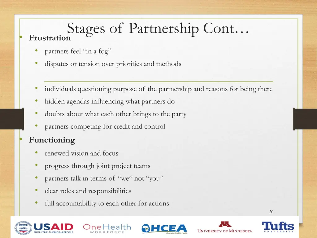 stages of partnership cont frustration partners