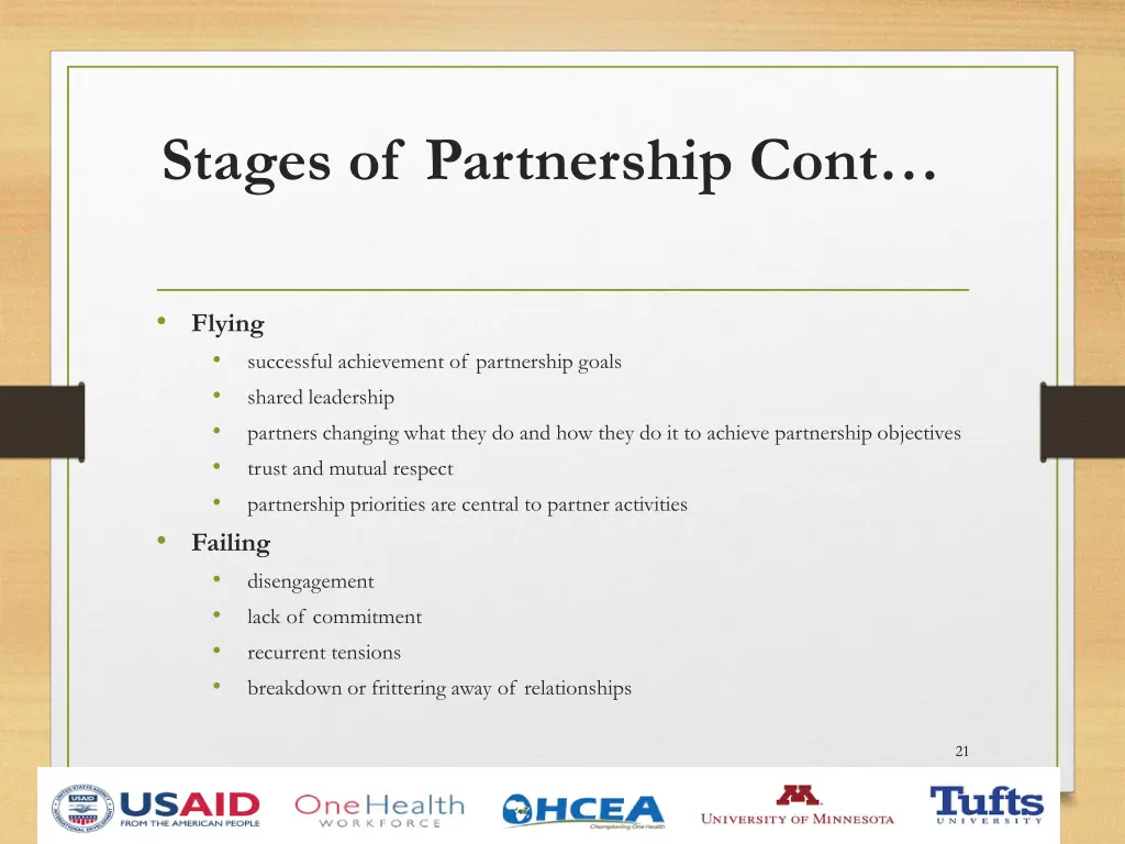 stages of partnership cont