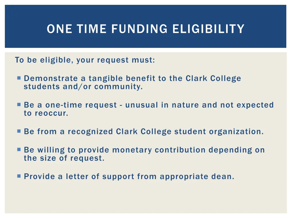 one time funding eligibility