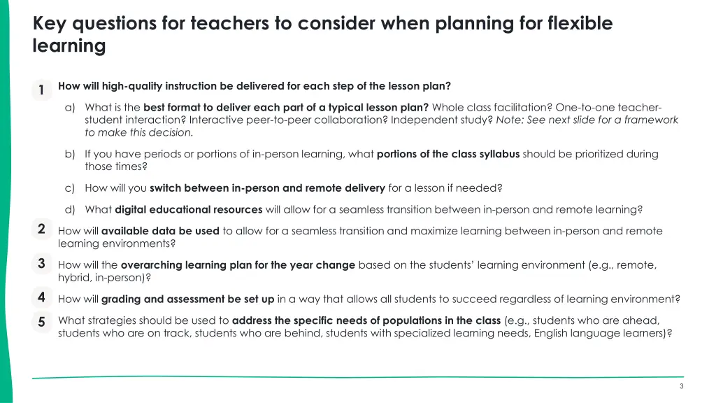 key questions for teachers to consider when