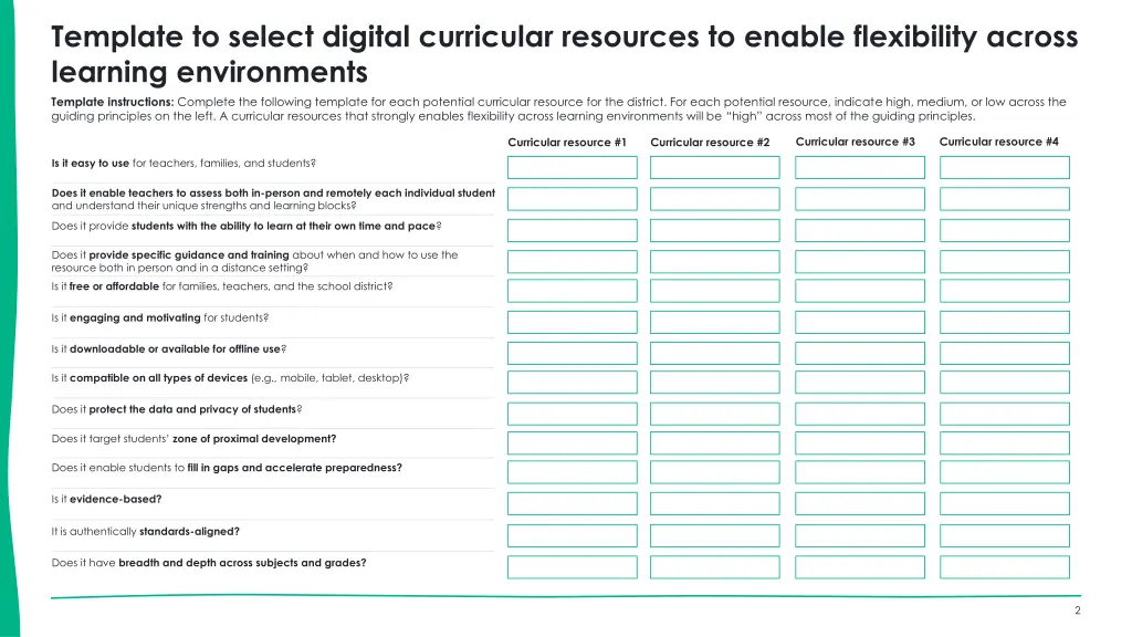 template to select digital curricular resources