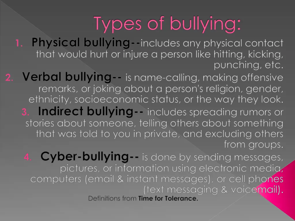 types of bullying physical bullying includes