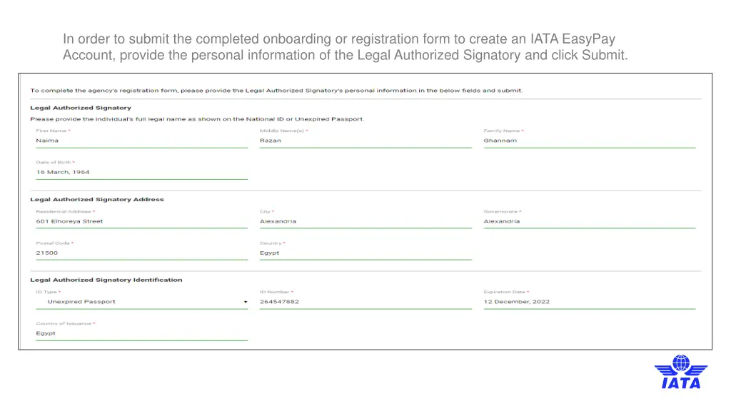 in order to submit the completed onboarding