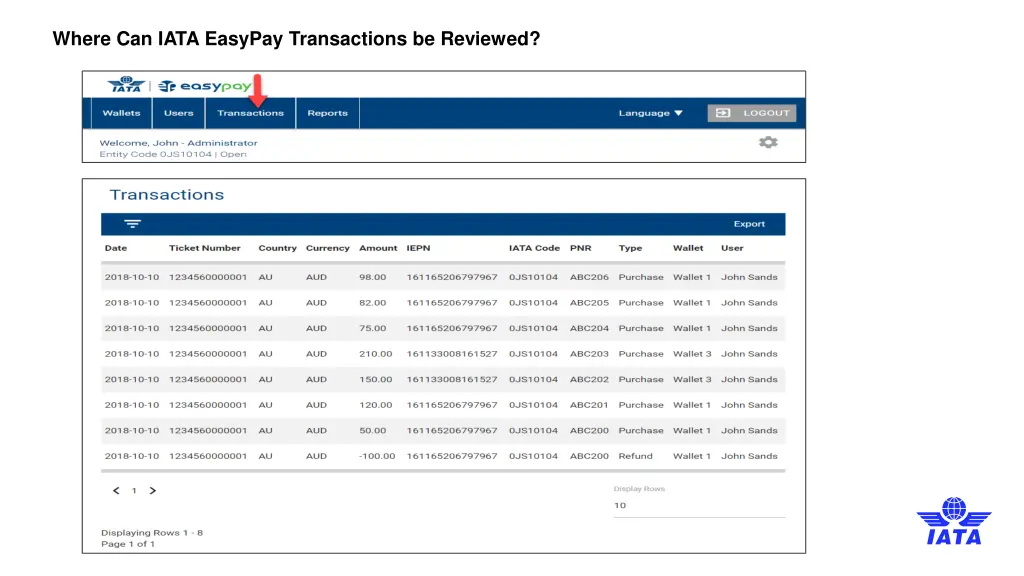 where can iata easypay transactions be reviewed