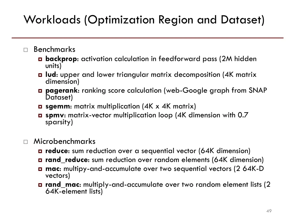 workloads optimization region and dataset