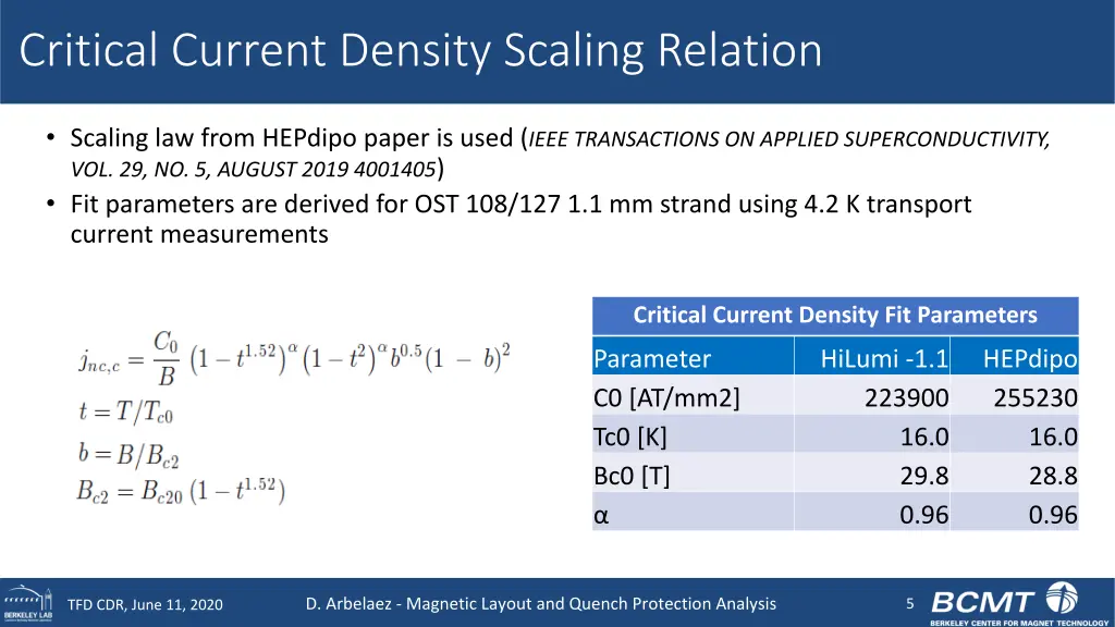 critical current density scaling relation