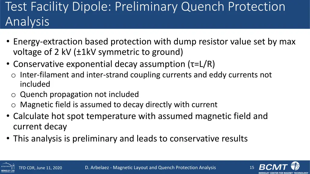 test facility dipole preliminary quench