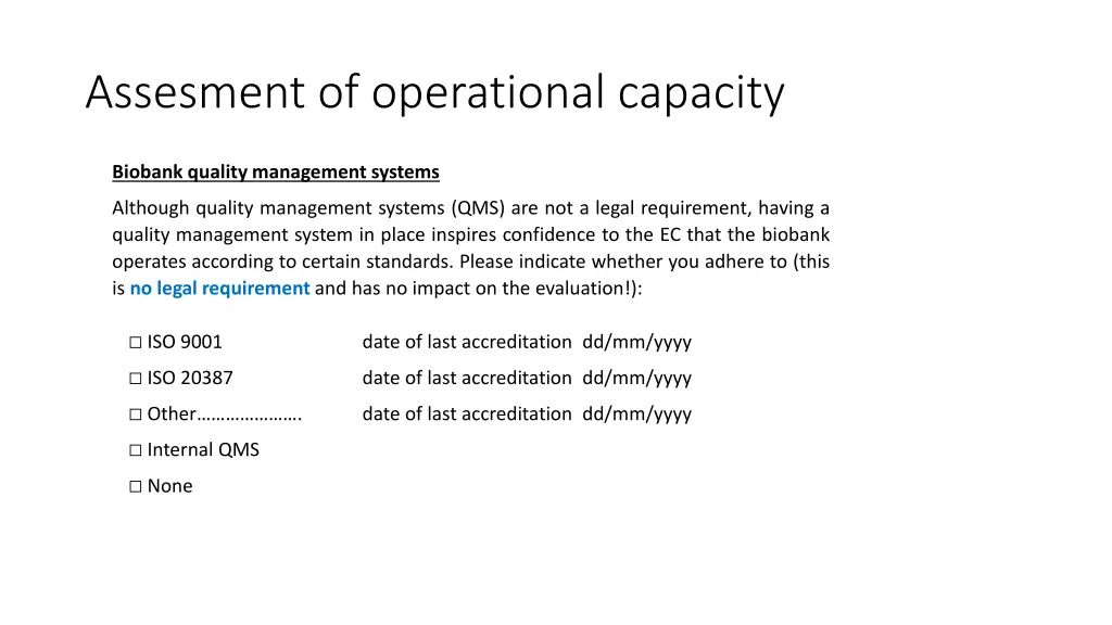 assesment of operational capacity