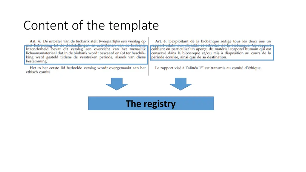 content of the template