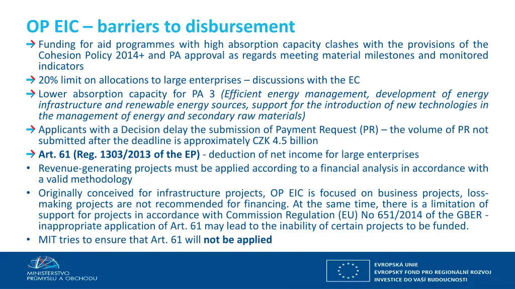 op eic barriers to disbursement