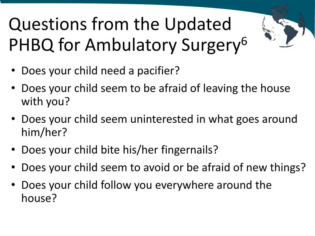 questions from the updated phbq for ambulatory