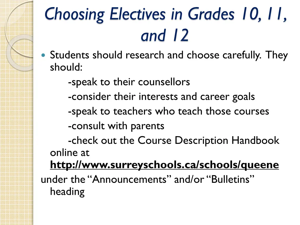 choosing electives in grades