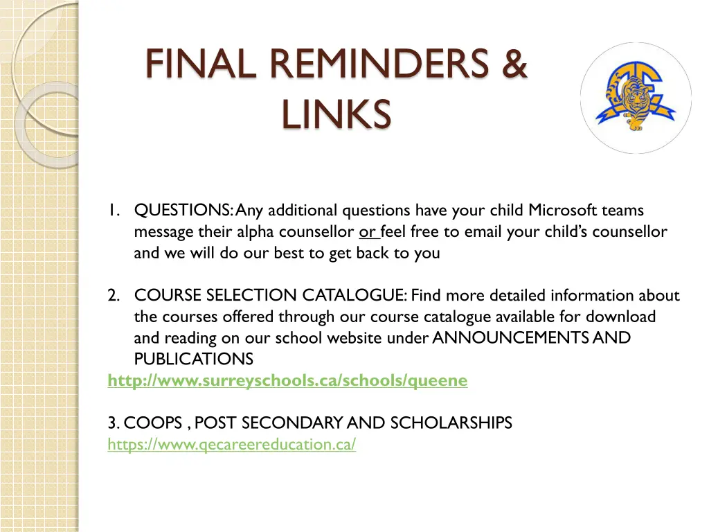 final reminders links