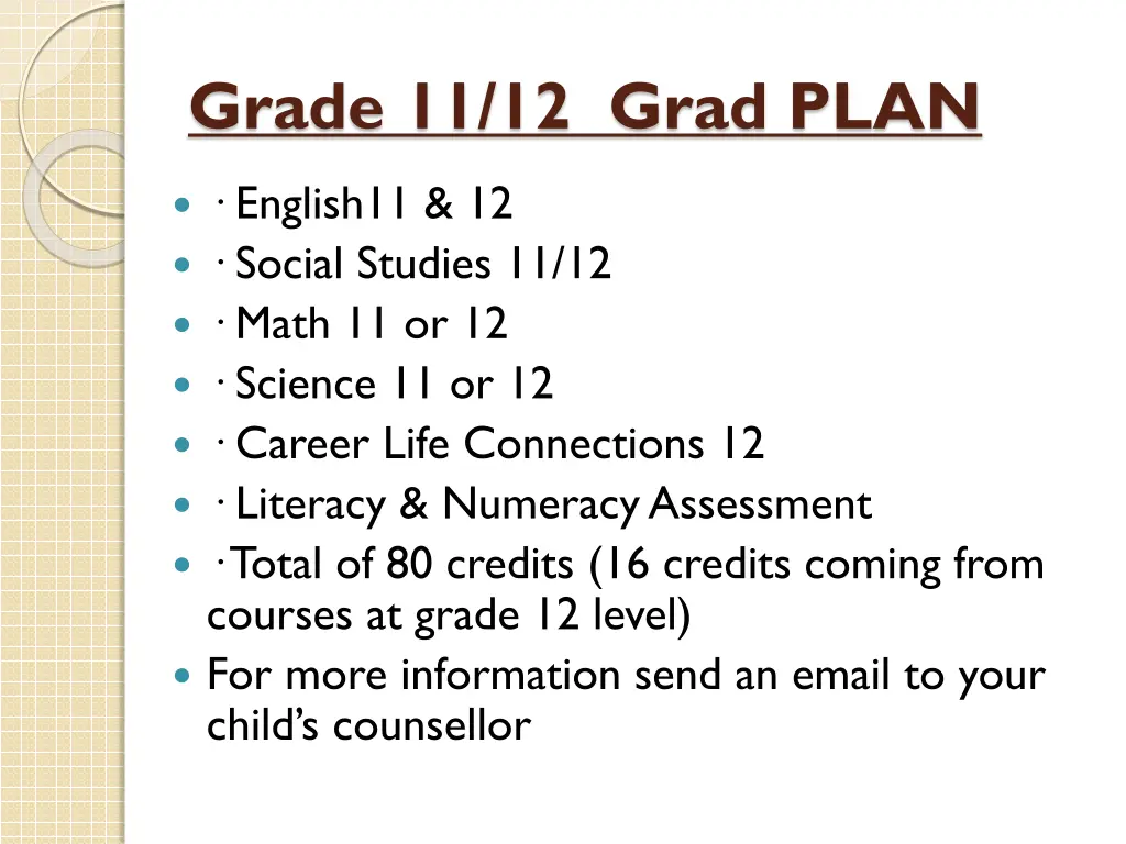 grade 11 12 grad plan