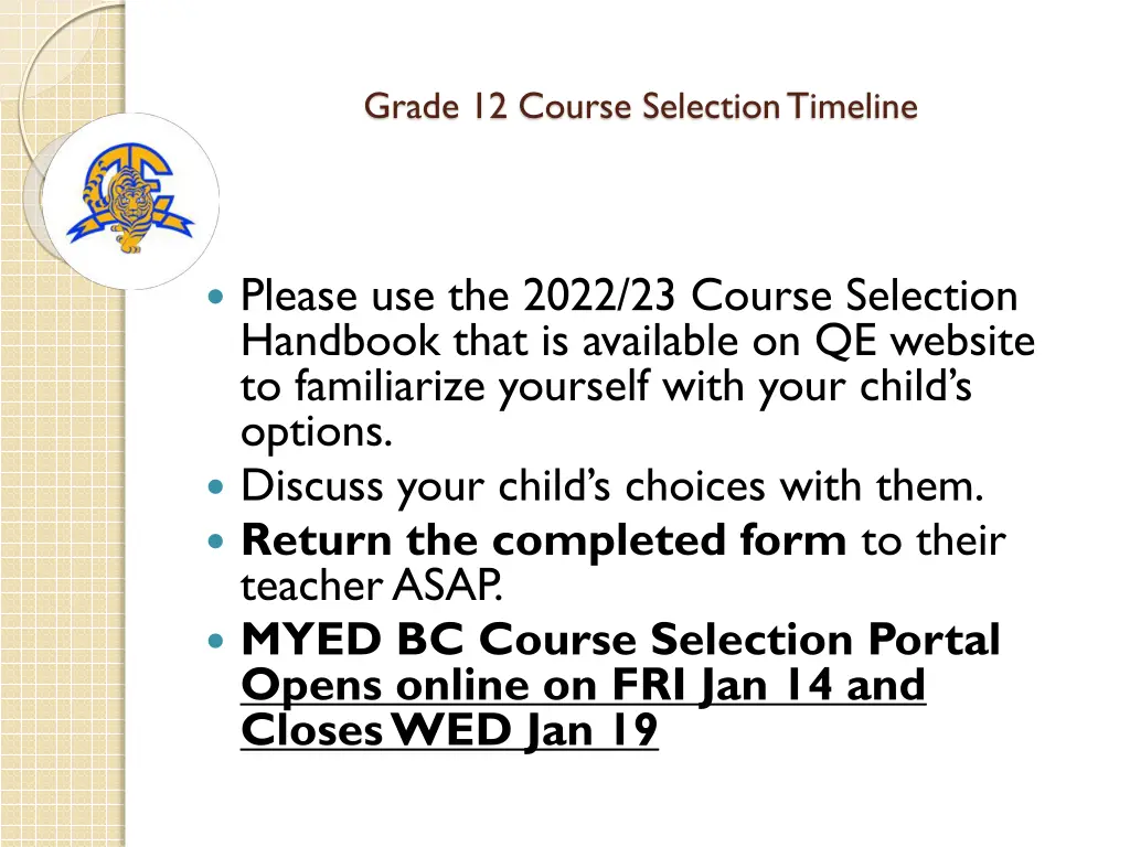 grade 12 course selection timeline