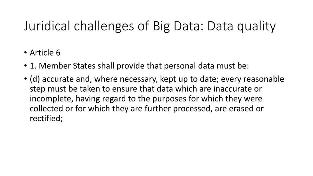 juridical challenges of big data data quality