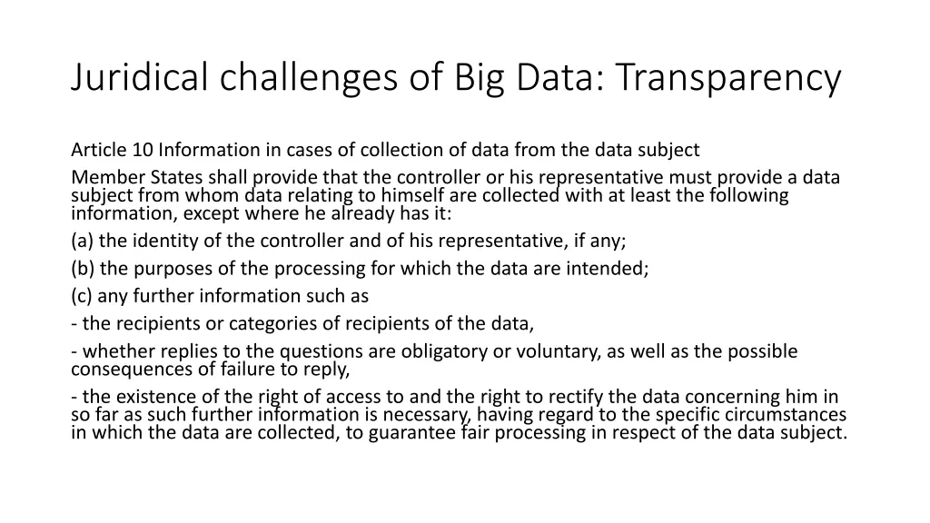 juridical challenges of big data transparency