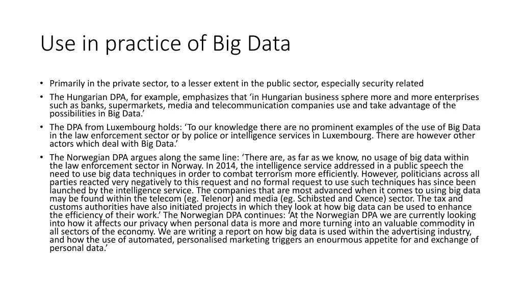 use in practice of big data 1