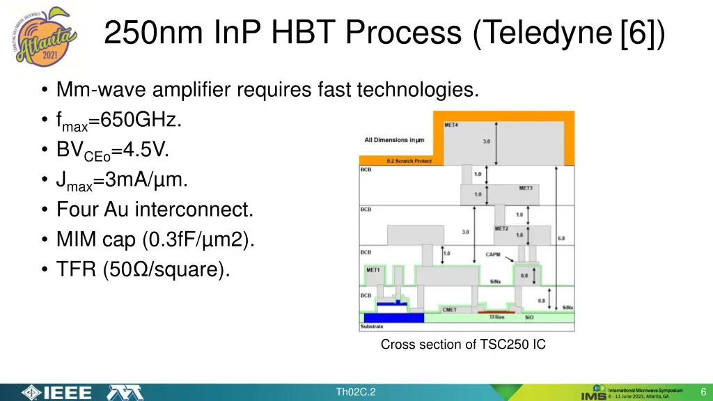 250nm inp hbt process teledyne 6