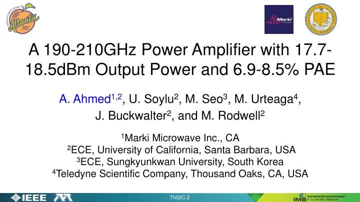 a 190 210ghz power amplifier with 17 7 18 5dbm