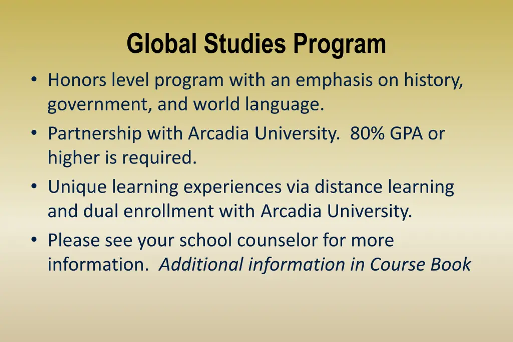 global studies program honors level program with