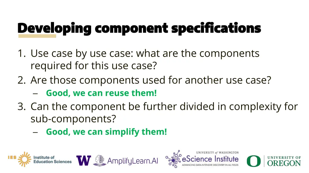 developing component specifications developing