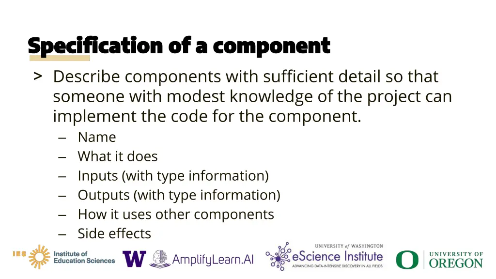 specification of a component specification