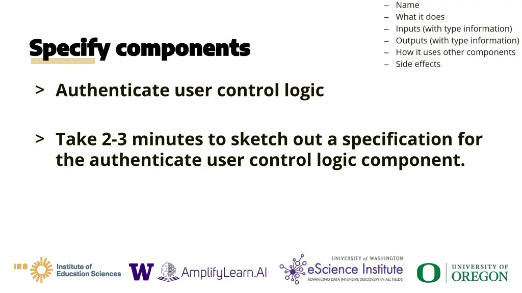 specify components specify components