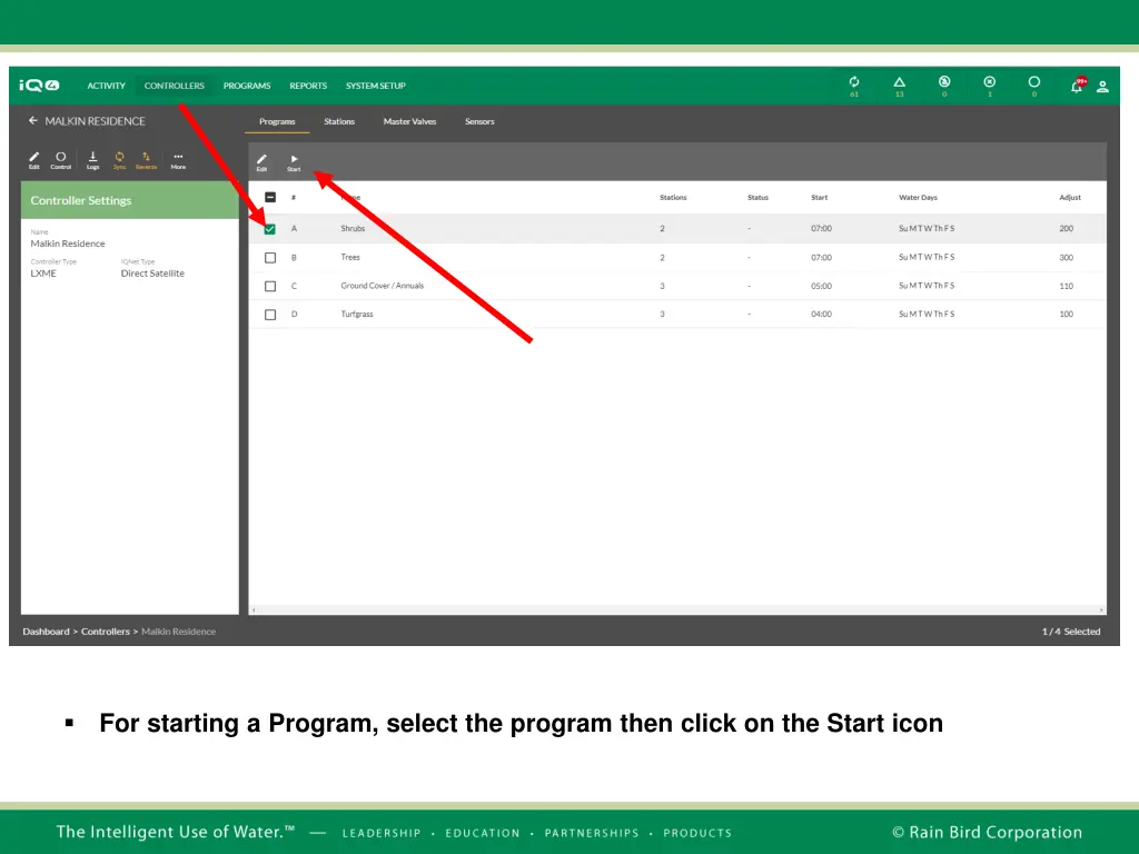 for starting a program select the program then 1