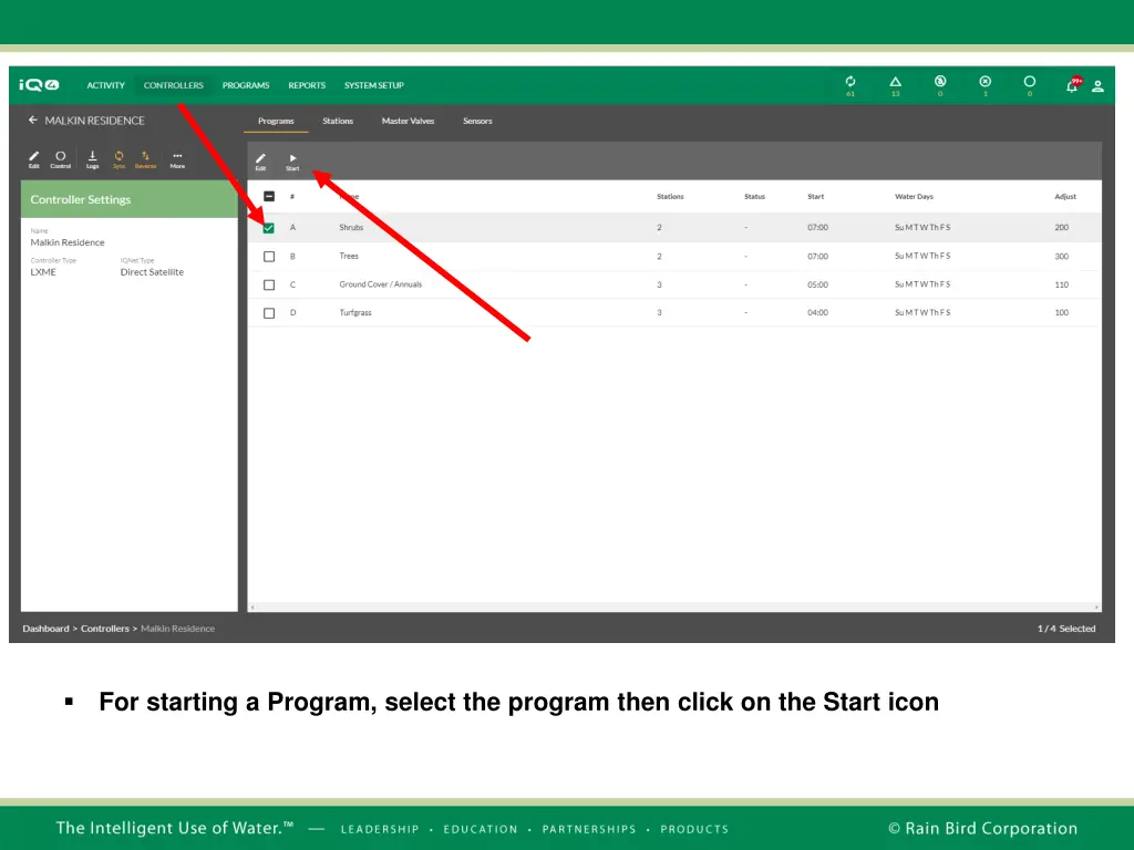 for starting a program select the program then