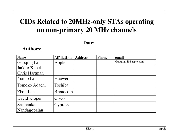 cids related to 20mhz only stas operating