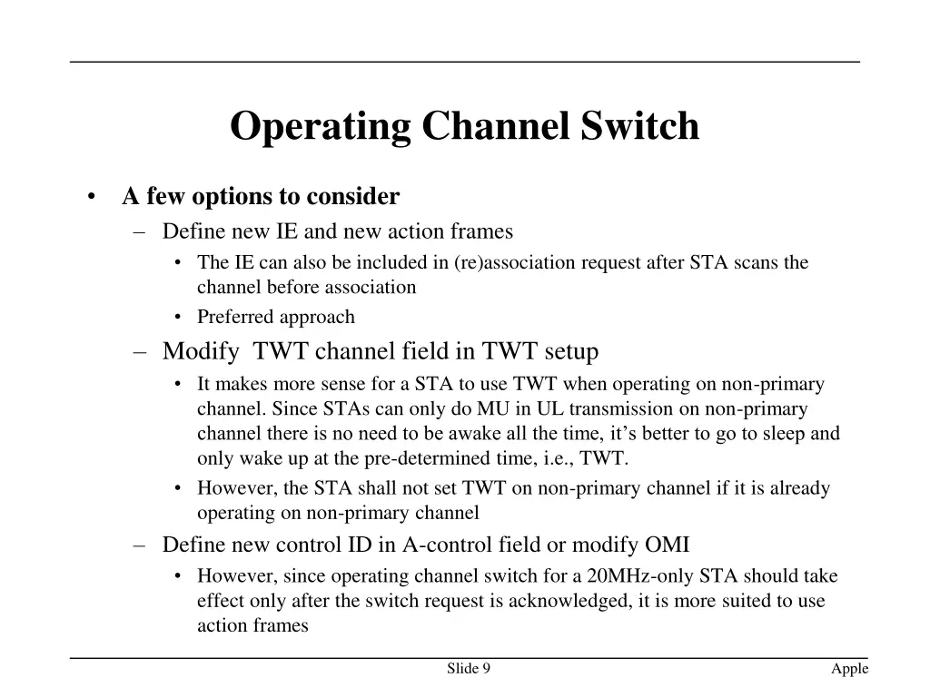 operating channel switch