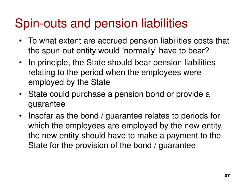 spin outs and pension liabilities