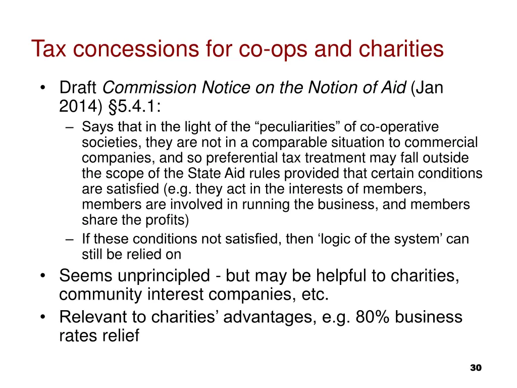 tax concessions for co ops and charities