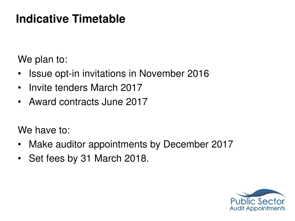 indicative timetable