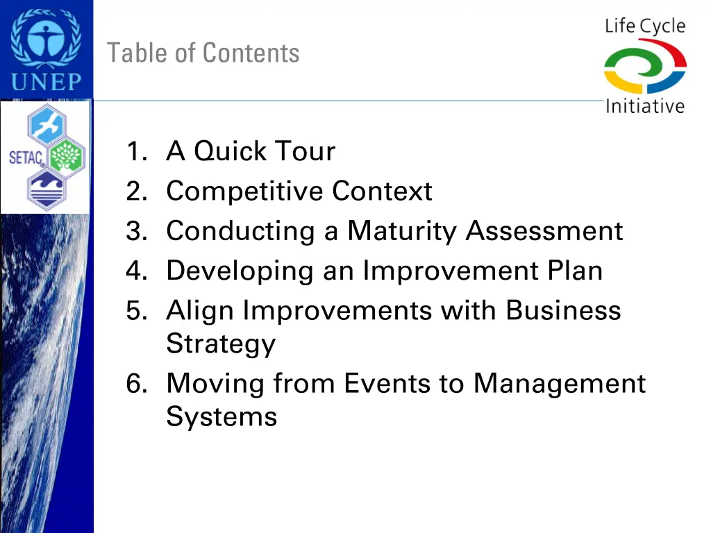 table of contents