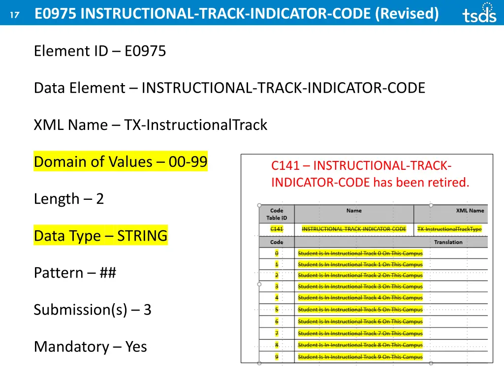 e0975 instructional track indicator code revised