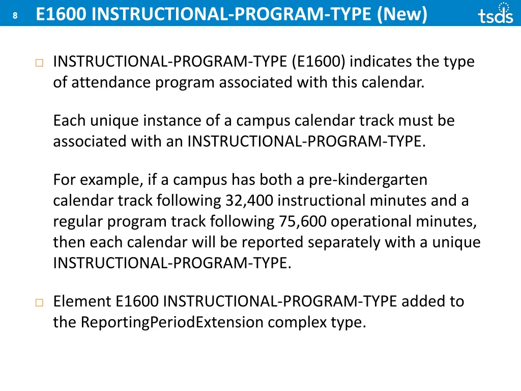 e1600 instructional program type new