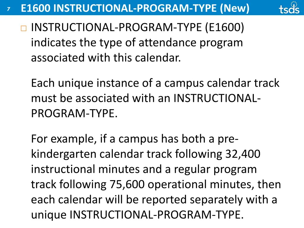 e1600 instructional program type new