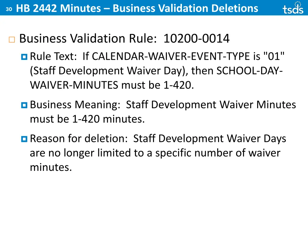 hb 2442 minutes business validation deletions