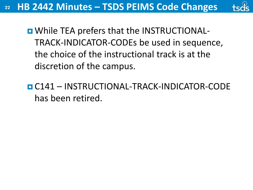 hb 2442 minutes tsds peims code changes 1