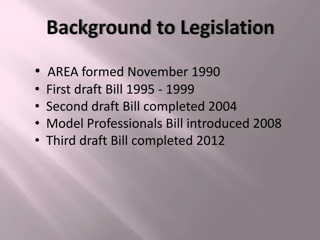 area formed november 1990 first draft bill 1995