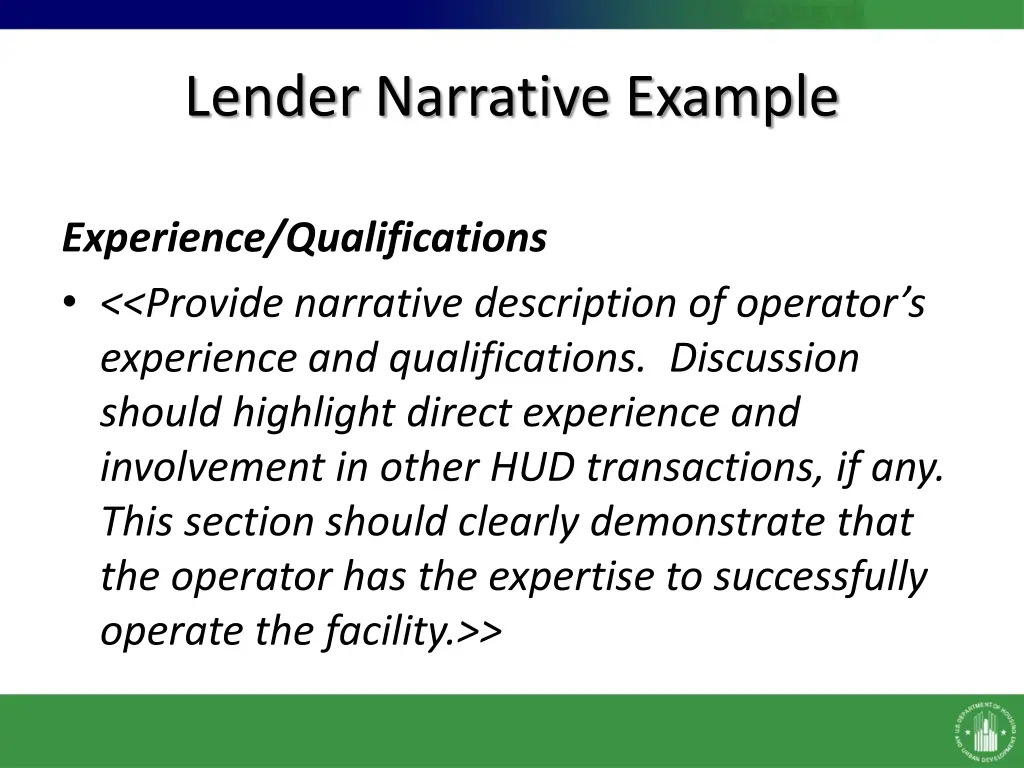 lender narrative example